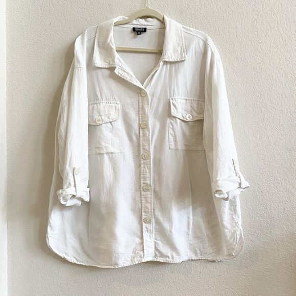 Jones New York And Co Linen White Roll Tab Sleeve Tunic 2X Coastal Grandma - Picture 5 of 8